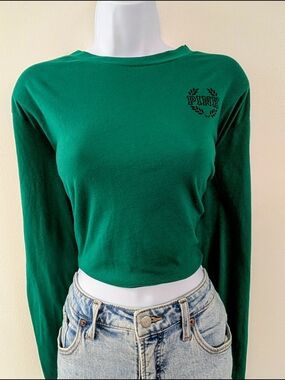 PINK Victoria's Secret Women's Long Sleeve Cropped Top - Green